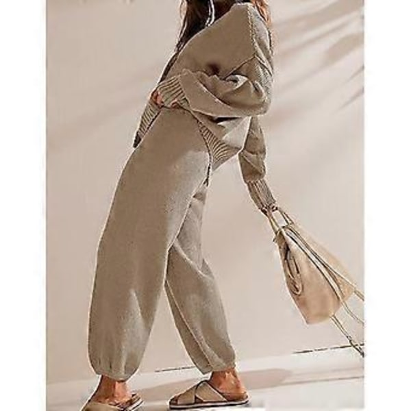Dame 2-delt sæt V-hals Cardigan Jakker Bredbenede Sweatpants Træningsdragt Strikket Loungesæt Fritidstøj Lilla M(M Lilla)