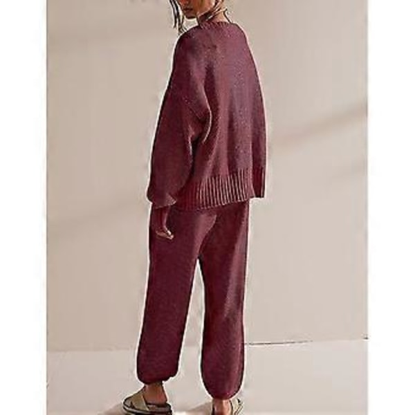 Dame Todelt Loungesæt Langærmet Strik Cardigan Jakker Top Løse Bredbenede Bukser Afslappet Sæt Træningsdragt Loungewear Hvid L(L Hvid)