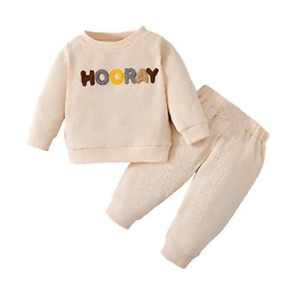 Enkel Pullover Topp & Byxa Set för Småbarn Bekväma Varma Mjuka Kläder för 1-3 År Gamla Barn (66cm Vit)
