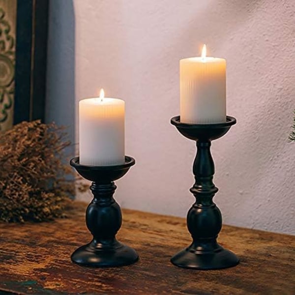 2 Black Metal Candle Holder for Candle Pillar Candle Holders Blac