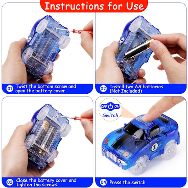 Kilpa-auto - 9,5 cm x 5 cm, 3 kappaletta (kilpa-auto, poliisiauto, paloauto) 5 vilkkuvalla LED-valolla
