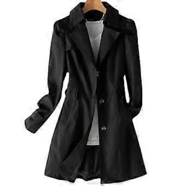 Kvinners Enkeltbryst Trenchcoat Oversized Langærmet Frakk Med Lomme Gave Til Jul Bursdag Nyttår (Svart 2XL)