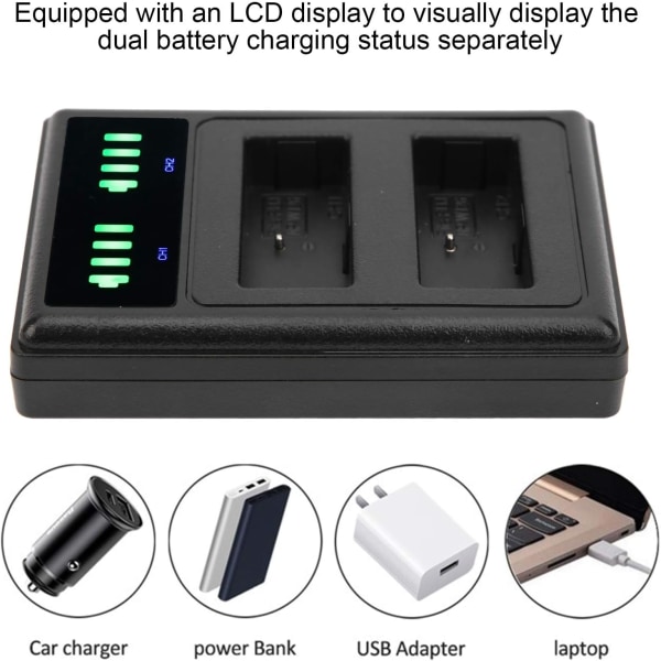 Dual Dock Batteriladerstasjon, Dual LCD Display Micro Type C Port Dual Kamera Batterilader fo