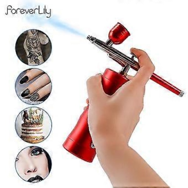 0,3 mm Mini Luftkompressor Kit Airbrush Färg Airbrush för Nagelkonst Tatuering Tårta Röd