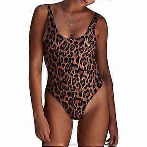 Sexet Dame Ét-delt Rygløs Badetøj Bikini Leopard Print Ærmeløs Badedragt (XL)