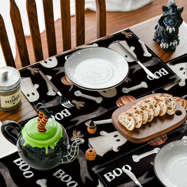 Sæt med 4 Halloween Bordskånere, Spøgelse Boo, Vaskbare Bordskånere, til Kit