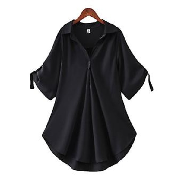 Fianao Topp for Kvinner - Ensfarget, Kule og Avslappede Damebluser med V-Hals og Løstsnitt for Shopping (L Svart)