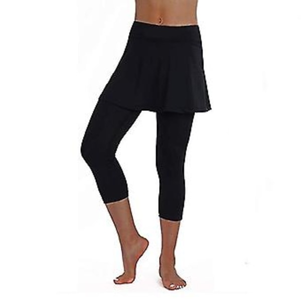 Naisten rento hame leggingsit tennis housut urheilu fitness lyhennetty culottes -r (musta)
