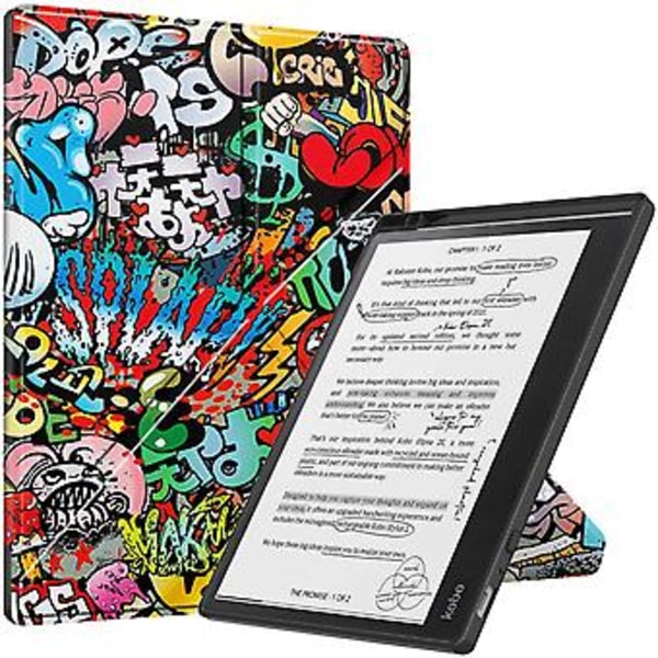 Målat Läder Smart Tabletfodral För Kobo Elipsa 2E (Graffiti)