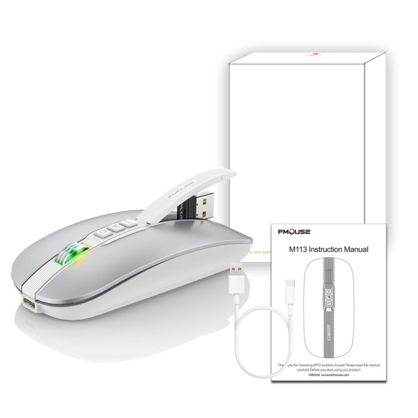 10M Bluetooth Dual Mode 2.4G/BT5.1 Trådlös Tyst Mus (Silver)