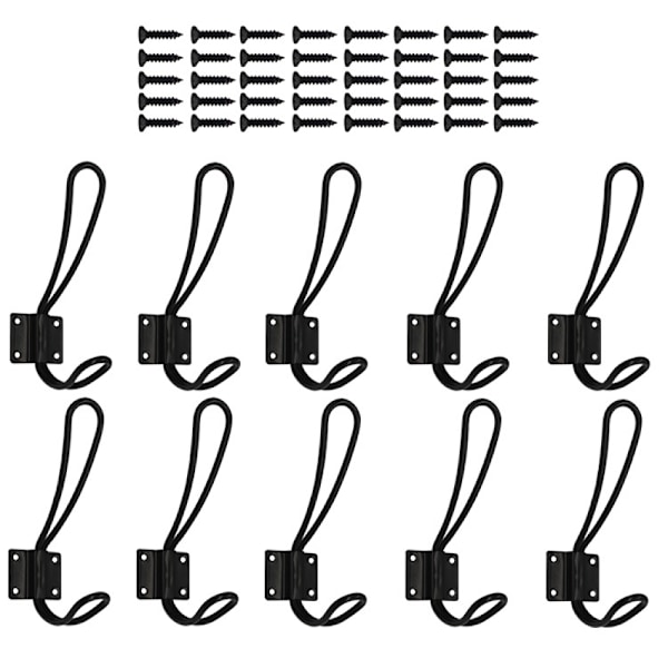 10-pack rostfärgade entréhooks - svarta väggmonterade krokar med 40-pack metallskruvar, dubbelbelagda