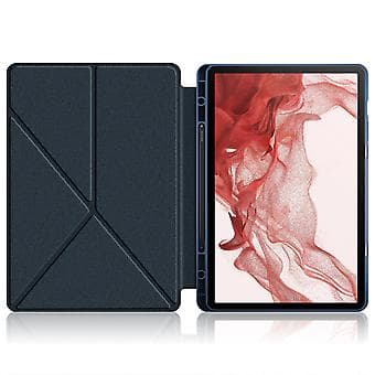 Multi-folding lærtablettveske for Samsung Galaxy Tab S9 (Mørk blå)