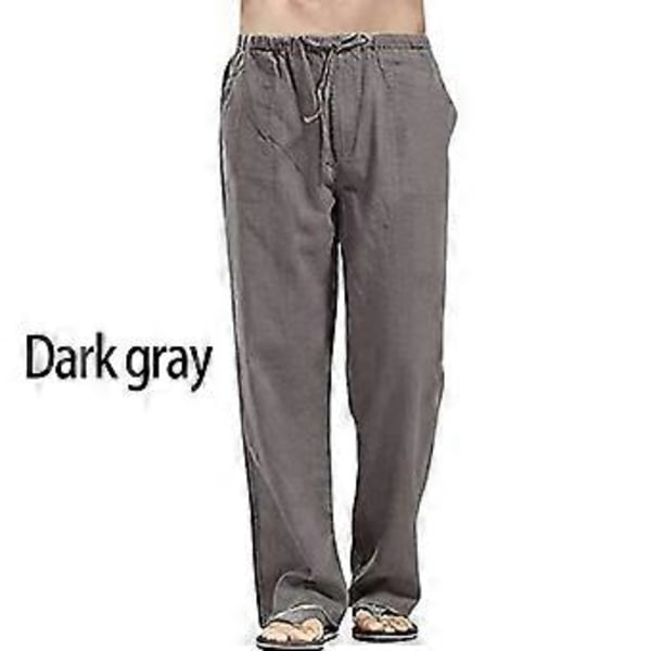 Herr Plus Size Raka Partybyxor Lösa Byxor Linnebyxor Elastisk Midja Mode Casual (M mörkgrå)
