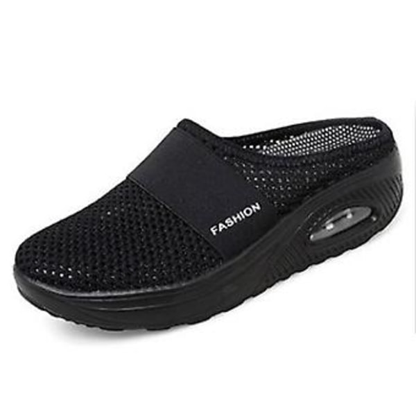 Åndbare fritidssko i mesh, slip-on sko til gåture (43 Sort)