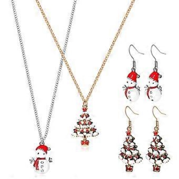 2 Sæt Øreringe Halskæde Sæt Drop Øreringe Rhinestone Halskæde Jule Smykker
