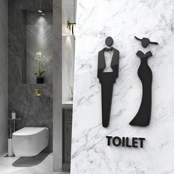(Sort, 11x18cm) Toiletskilte, WC-skilte, Dame- og Herretoilet Dørplade, Dame- og Herretoilet WC-symboler Toilet