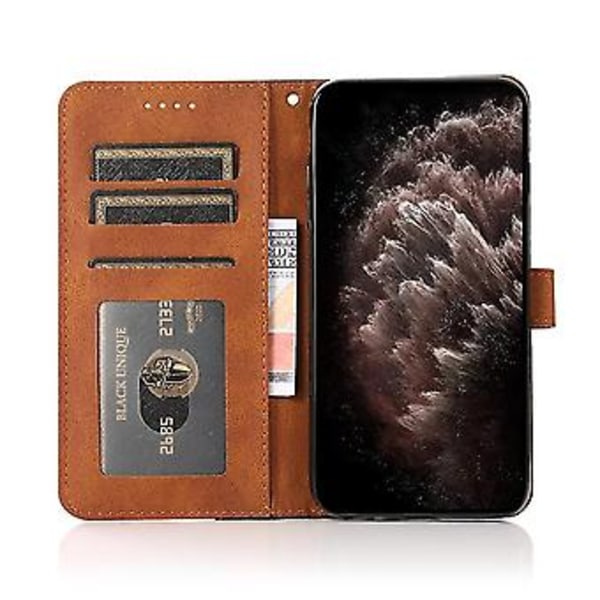 Telefonfodral i läder med tvåfärgad söm för Samsung Galaxy A02 / M02 (Svartbrun)