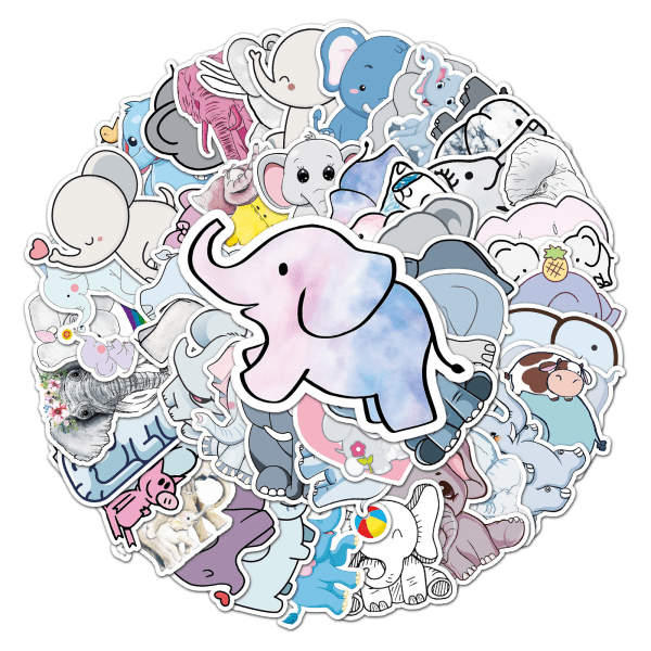 Elefant, Kreativ Trendy Graffiti Sticker，50 Pakke Blandede Vinyl Stickers til Bærbar, Telefon, Vandflaske