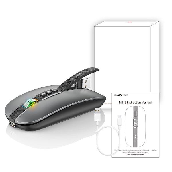 10M Bluetooth Dual Mode 2.4G/BT5.1 Trådløs Lydløs Mus (Grå)
