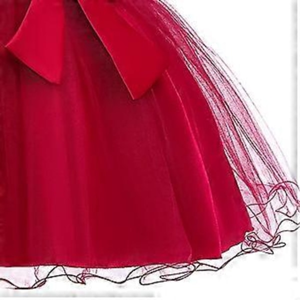 2023 Nyfödda flickors Pageant Spetsbroderade Klänningar Toddler Party Bowknot Tutu Klänning (130 Roseröd)