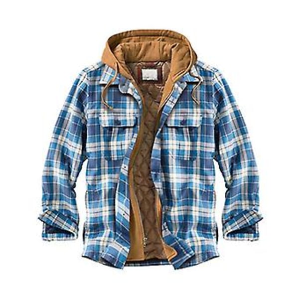 Herre Varm Quiltet Fôret Bomullsjakke Med Hettesnor Knapp Ned Glidelås Lang Erme Rutete Jakker (4XL Farge 14)