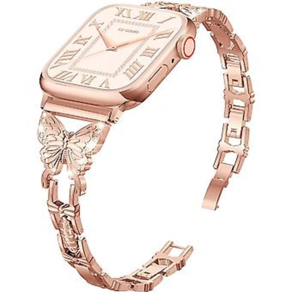 Kompatibel med Apple Watch Band 38mm 40mm 41mm, Lätt för Kvinnor, Lättjusterbart Armband, Glittrande Diamant på Fjäril, Smycke Metallband för