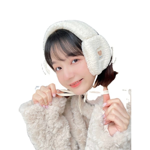 (Hvid）Varme plys-øreværn til voksne og børn Ørebeskyttelse Ørevarmer Beige Cute Bear Korea W