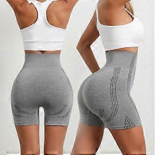 Sportshorts för damer, högmidjade shorts med magkontroll (L Grå)