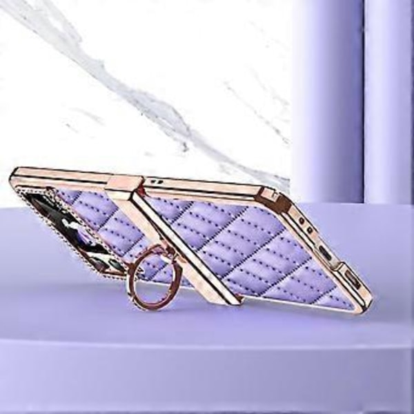 Rhinestone-pinnoitettu suojakotelo Samsung Galaxy Z Flip 4:lle, PU-nahkakansi saranasuojauksella ja sormuksella