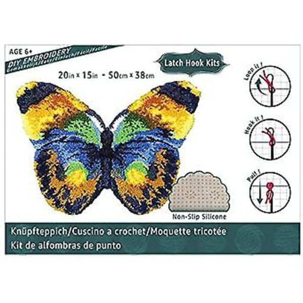 Latch Hook Kits Tæppe med Butterfly Form Broderi Tæppe Tapestry Kits til Voksne Børn Begynder DIY Tæppefremstilling Kits Tæppe Hæklet Garn Kits, 52X38cm