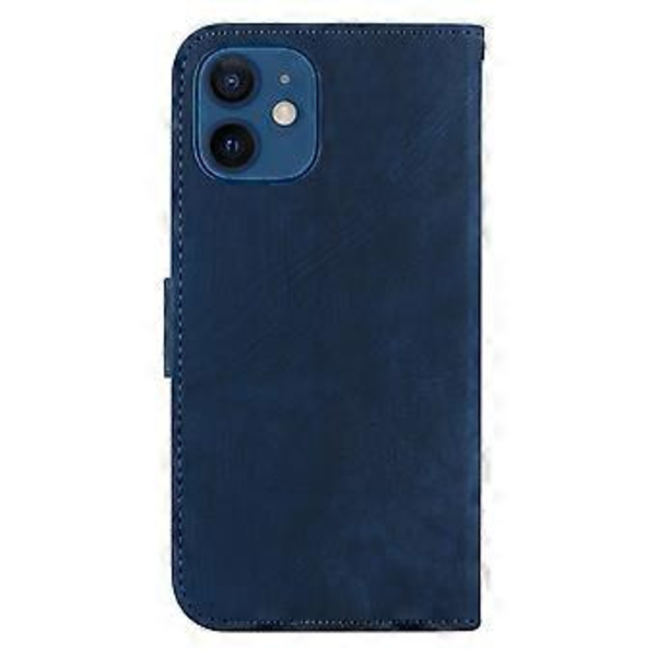 Embosset lærveske for iPhone 12 mini (Mørk blå)