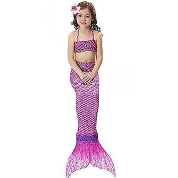 Børnebadedragt Piger Havfruehale Bikini Sæt Badetøj Badetøj (5-6 År Lilla)