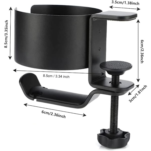 2 i 1 Hörlursstativ Mugghållare, 360° Rotation Hörlursgalge, Aluminium Gaming Headset Hållare Ea