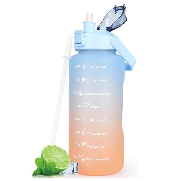2 litran BPA-vapaa motivoiva vesipullo, jossa aikamerkintä ja Locki