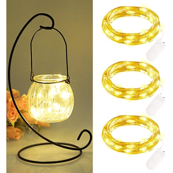 Sett med 3 mini gullfargede stake-lys - 2 m - 20 LED - Lys - Vanntett - Lys, dekorativ, hus, ca