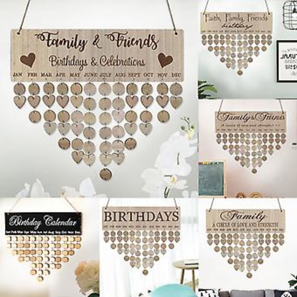 Familj Födelsedagstavla Plakett DIY Hängande Trä Bröllop Påminnelse DIY Kalender (A6)
