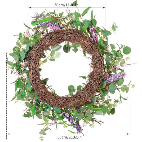 22 tum Dörrkrans, Vår Sommar Konstgjorda Kransar Eucalyptus Fl