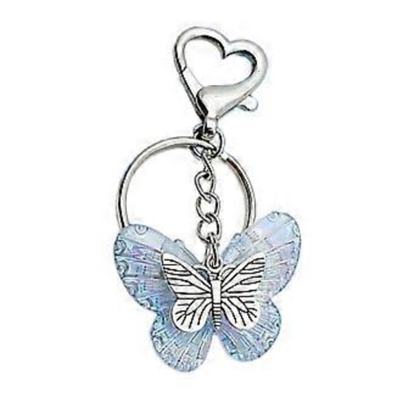 Nøkkelring med sommerfugl-sjarm for kvinner og jenter, transparent nøkkelring, fargerikt nøkkelanheng, akryl, klar nøkkelring, ornament, blå (blå)