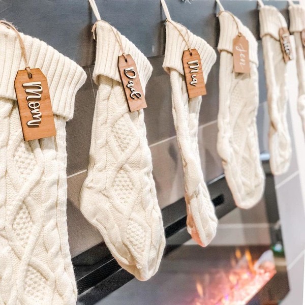 6 stk store julekuler i strikket kabeldesign