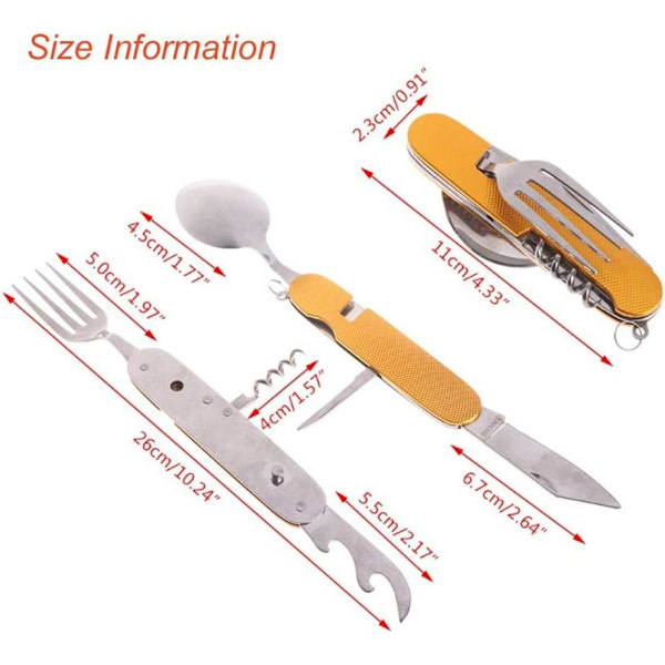 Campingbestick Kit 6 i 1 Rostfritt Stål Fällbart Bestick