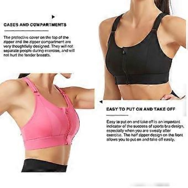 Dame High Impact Sports BH Frontlynlås Plus Størrelse Polstret Yoga Push Up Vest(L grå)