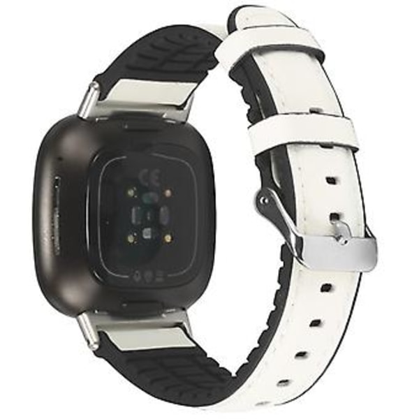 Til Fitbit Versa 3 Læder + Silikon Urrem (Hvid)