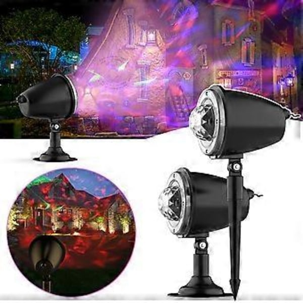 2-pack Dynamiskt Vattenmönster Snöflinga Projektorlampa Set Snygg Jul Dekorativ Projektionslampa för Trädgård