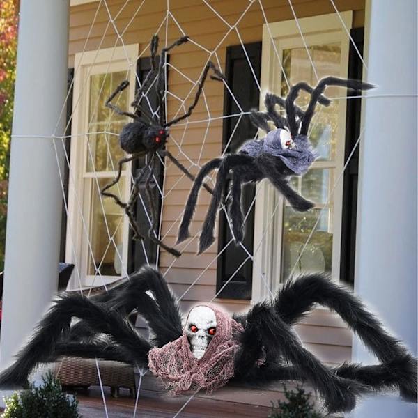 Spøgelseshoved Halloween Dekorationer, 2 75cm Kæmpe Horror Edderkopper, Ha