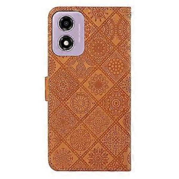 Etnisk Stil PU-etui til Motorola Moto E14 (Brun)
