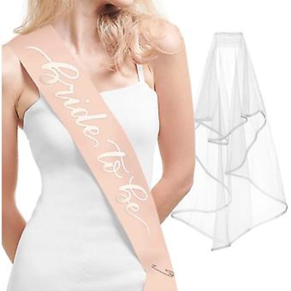 JUSCH Möhippa Roséguld Sash + Slöja - Blivande Brud | Möhippa Dekorationskit - Sash för Bruden | Bröllopsfestgåvor,WZ-39