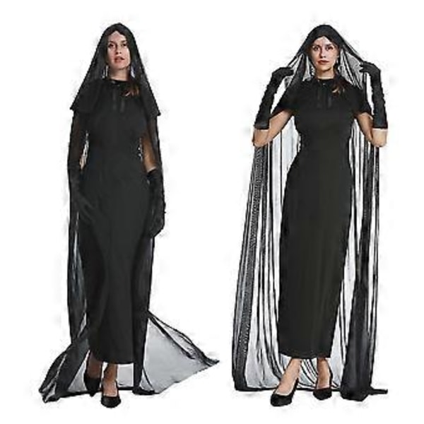 Halloween Aikuisten Noidat Vampyyrit Cosplay Juhlapuku Pitkä Mekko+huppuviitta Setti (2XL)