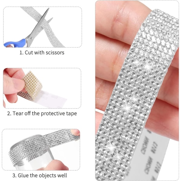 4 Rhinestone-tejpsklistermärken, kristallrhinestone-diamanttejp, crys