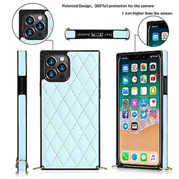 Case til iPhone 14 med Kæde PU Læder Datura Diamantgitter (Lyseblå)