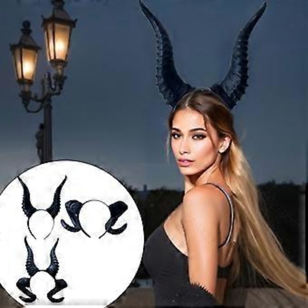 Justerbart diadem med djävulshorn, viktig accessoar för Halloween-maskerader, cosplay-tillbehör (två par hårband)
